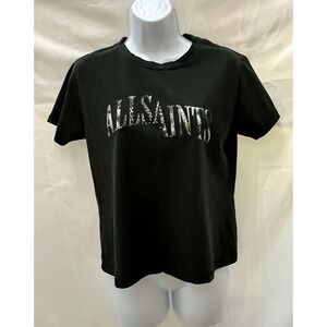 All‎ Saints Black T-Shirt Women's Small Graphic Print Cropped Tee Size Small